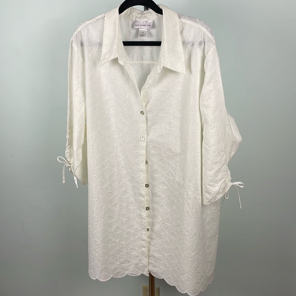 White Blouse With Eyelet Stitching Pattern - image 1